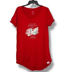 HALLMARK WOMENS M/L RED MOST WONDERFUL TIME OF THE YEAR SLEEP SHIRT Comfy Cozy